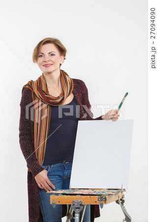 Artist woman at work. Isolated. Artist woman at work. Isolated. 27094090