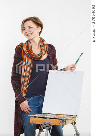 Artist woman at work. Isolated. Artist woman at work. Isolated. 27094093