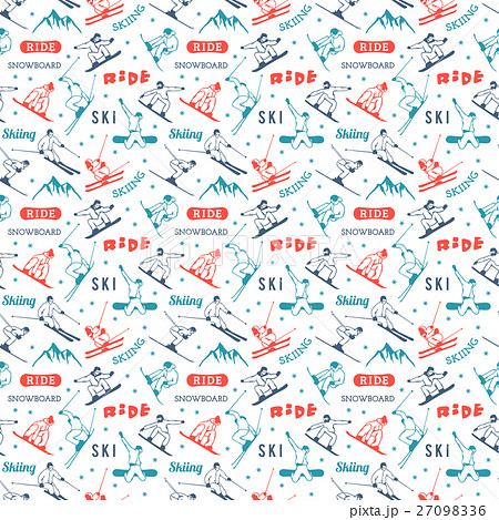 Winter sports seamless pattern with equipment flat 27098336