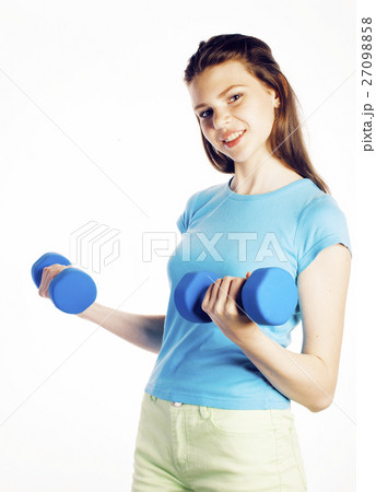 young pretty slim woman with dumbbell isolated 27098858
