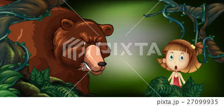 Big bear and little girl in the woodsのイラスト素材 [27099935] - PIXTA