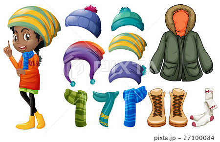 Woman and different winter clothes 27100084