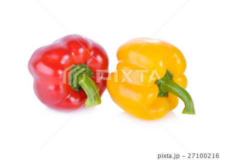fresh red and yellow sweet pepper with stem fresh red and yellow sweet pepper with stem 27100216