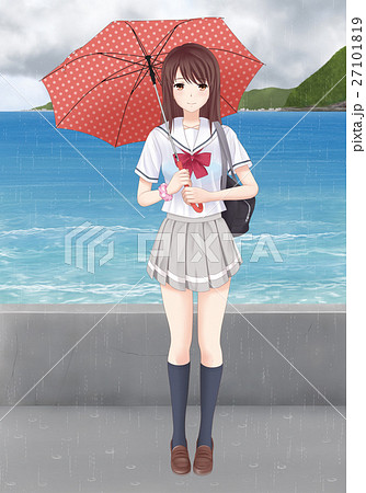 傘をさす女子高生のイラスト素材