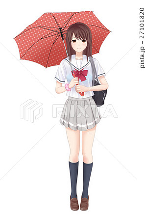 傘をさす女子高生のイラスト素材 27101820 Pixta