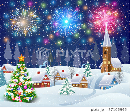 house in snowy Christmas landscape at night 27106946