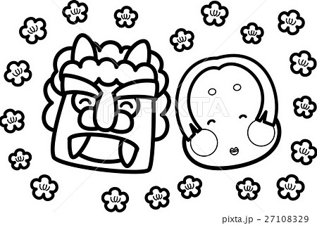 節分 鬼とお多福 梅の花 ぬり絵線画のイラスト素材 27108329 Pixta