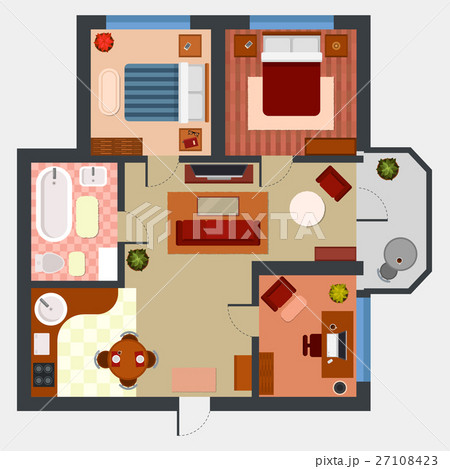 Flat or apartment with rooms top view 27108423