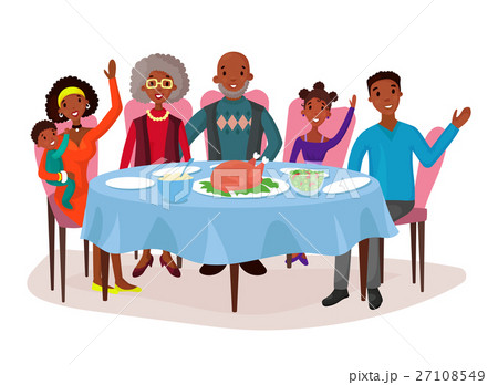 Happy afro american family at dinner table 27108549