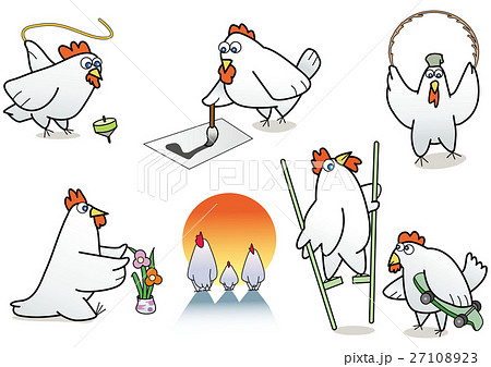 酉年　新年　初日の出　ニワトリ　年賀状 27108923