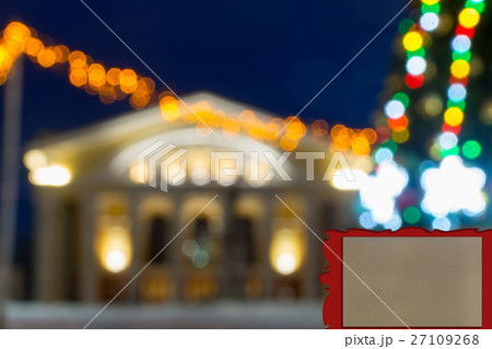 Christmas tree near festive theater and card Christmas tree near festive theater and card 27109268