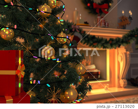 3D rendering New year interior with Christmas tree 3D rendering New year interior with Christmas tree 27113020