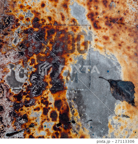 Rusted metal texture, paint and unreadable text Rusted metal texture, paint and unreadable text 27113306