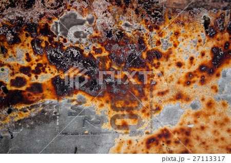 Rusted metal texture, paint and unreadable text Rusted metal texture, paint and unreadable text 27113317