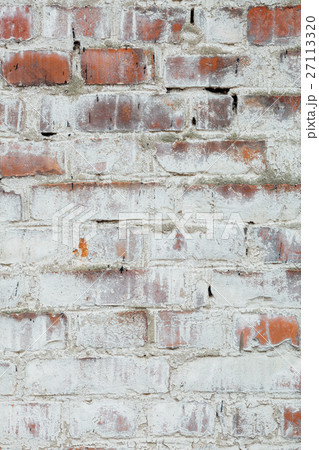 Poorly painted wall of damaged red brick with Poorly painted wall of damaged red brick with 27113320