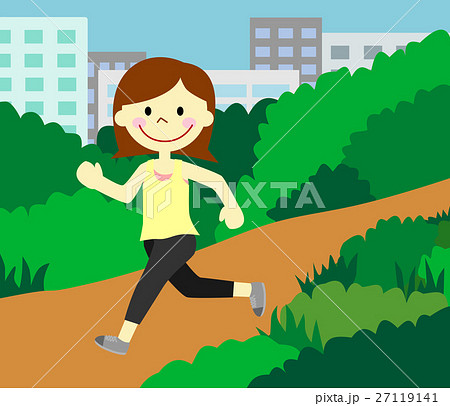 公園で走る女性のイラスト素材