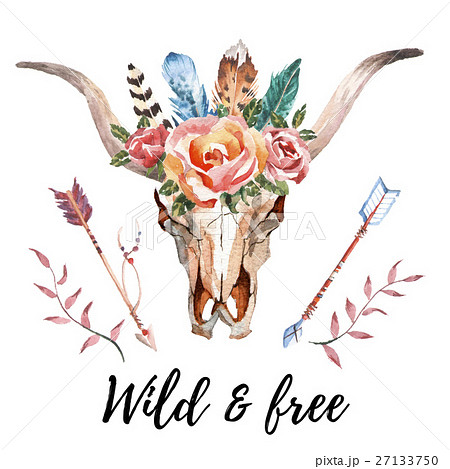 Watercolor boho chic image Flowers, feathers Watercolor boho chic image Flowers, feathers 27133750