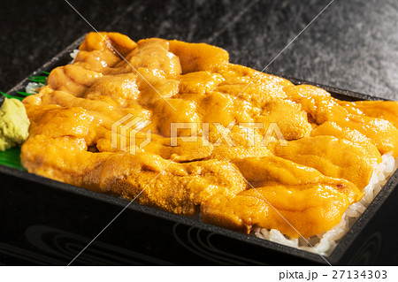 北海道産 最高級ウニ丼 Sea Urchin Bowl Highest Gradの写真素材