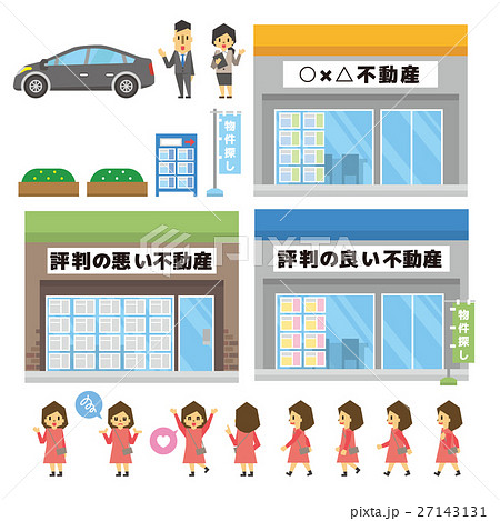 不動産屋のセット フラット人間 シリーズ のイラスト素材