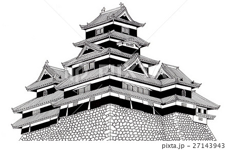松本城 手描き のイラスト素材