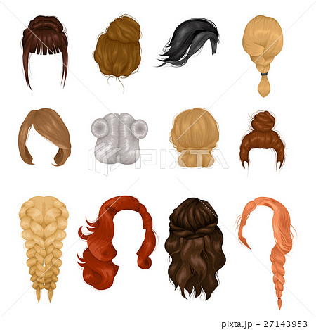 Women Wigs Hairstyle Realistic Icons Setのイラスト素材