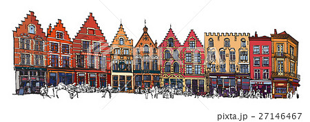 Belgium Bruges Old Brick Houseのイラスト素材