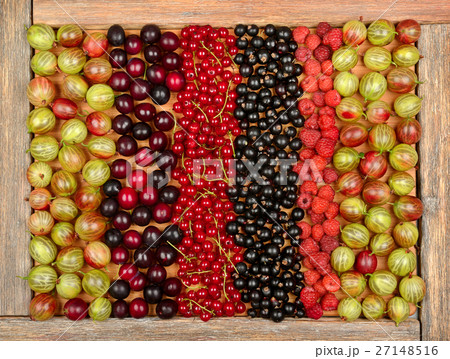 Collection of fruits on wooden background 27148516