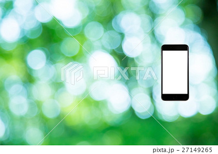 はめこみ　スマホ新緑イメージ　合成用背景素材　緑の背景　植物　春　初夏　木漏れ日　緑とコピースペース 27149265