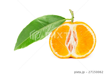 Tangerine with leaf cut in half isolated Tangerine with leaf cut in half isolated 27150062