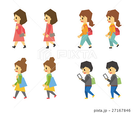 歩く女性 フラット人間 シリーズ のイラスト素材 27167846 Pixta