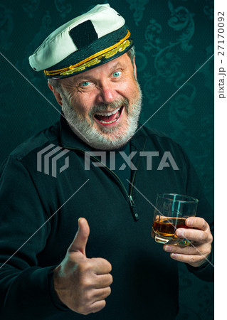 Portrait of old captain or sailor man in black 27170092