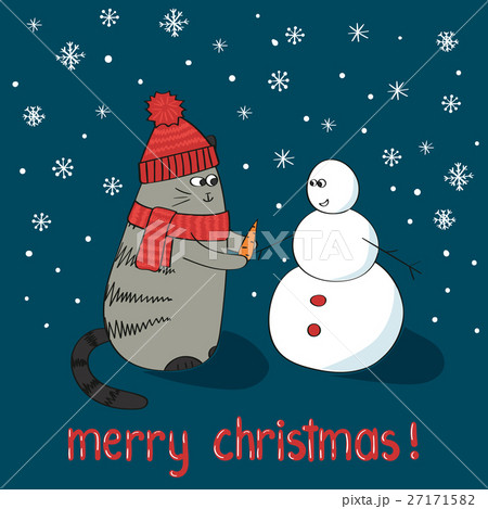 Cute cartoon cat and snowman Cute cartoon cat and snowman 27171582