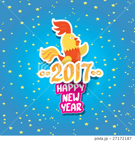 vector new year 2017 with cartoon funny rooster vector new year 2017 with cartoon funny rooster 27172187