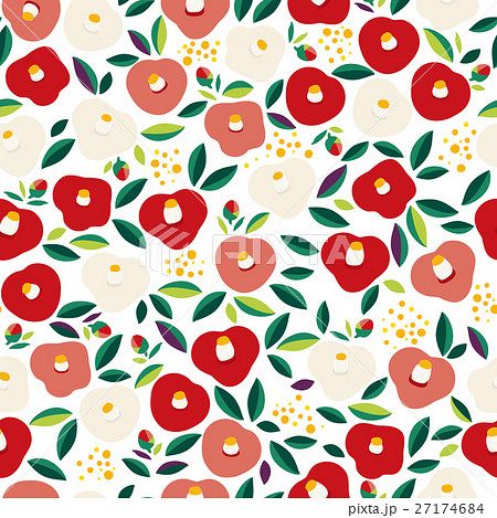 花柄背景パターン 椿のイラスト素材