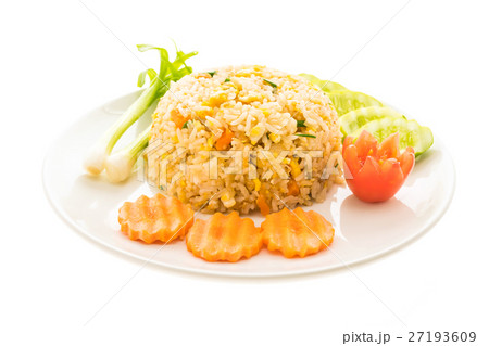 Fried rice with crab meat in white plate Fried rice with crab meat in white plate 27193609