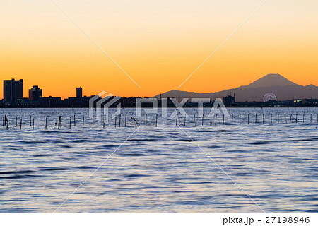 ふなばし三番瀬海浜公園 富士山と夕景 （千葉県船橋市） 27198946