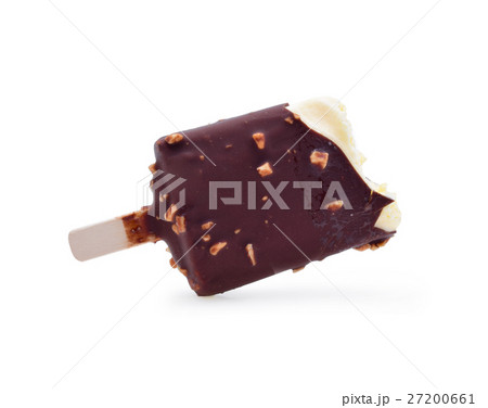 Ice cream covered with chocolate white background. 27200661