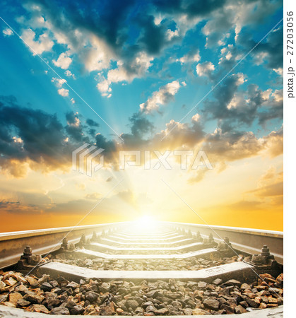 bright sunset over railroad closeup bright sunset over railroad closeup 27203056