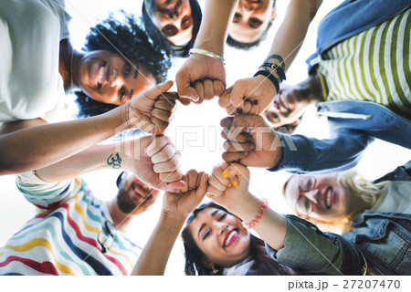 Friends Fist Together Circle Teamwork Concept Friends Fist Together Circle Teamwork Concept 27207470