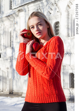 Beautiful young girl in a sweater. Winter portrait Beautiful young girl in a sweater. Winter portrait 27207568