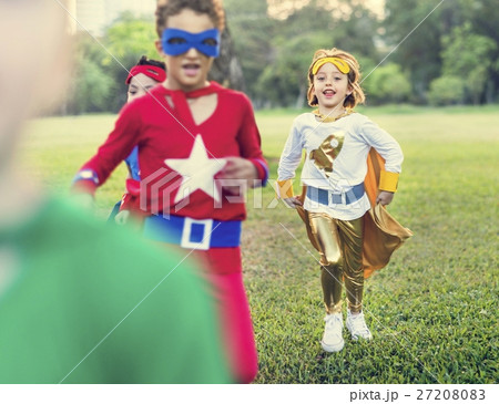 Superheroes Cheerful Kids Expressing Positivity Concept Superheroes Cheerful Kids Expressing Positivity Concept 27208083