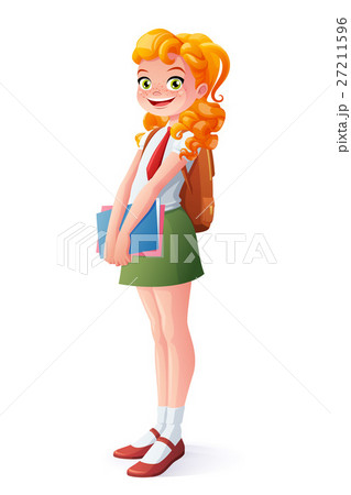 Vector pretty smiling school student redhead girl Vector pretty smiling school student redhead girl 27211596