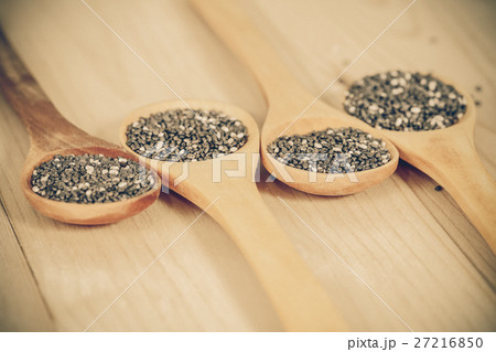 Nutritious chia seeds on a wooden spoon 27216850