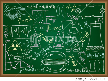 Physical doodles and equations on chalkboard 27219383