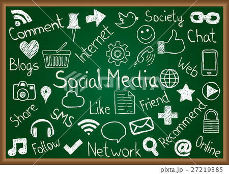 Social media icons and terms on chalkboard Social media icons and terms on chalkboard 27219385