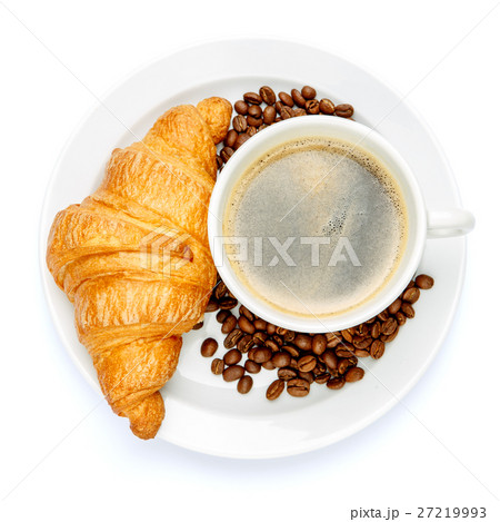fresh croissant and coffee on white background fresh croissant and coffee on white background 27219993