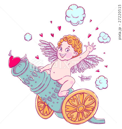 Valentine's day. Funny Cupid-boy riding on a 27220515