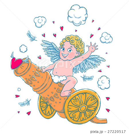 Valentine's day. Funny Cupid-boy riding on a 27220517