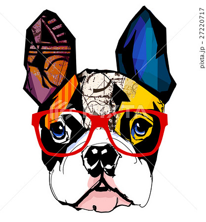 Portrait Of French Bulldog Wearing Sunglassesのイラスト素材