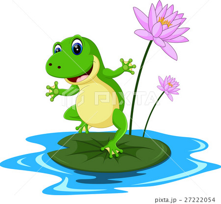 funny Green frog cartoon sitting on a leaf 27222054